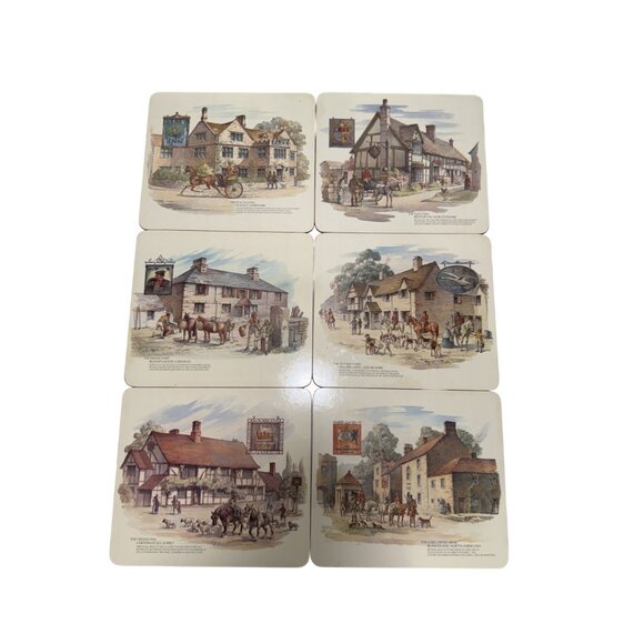 Vintage Clover Leaf Olde Inns 6 Table Mats and Coasters Pubs Cork Backs Jamaica - Picture 6 of 6